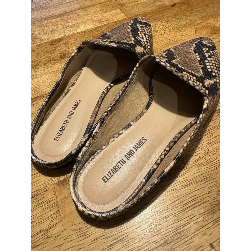 Elizabeth and James Allium Snake Print Mule Slip On Loafer Pointed Toe Size 7‎